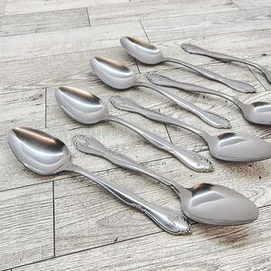 Monogram M Spoons Customcraft Stainless Japan Tea Silverware Flatware Set Of 8